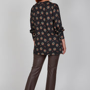 Camicia donna NY over stampa nera in satin di viscosa