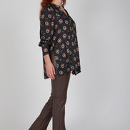 Camicia donna NY over stampa nera in satin di viscosa