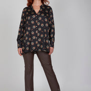 Camicia donna NY over stampa nera in satin di viscosa