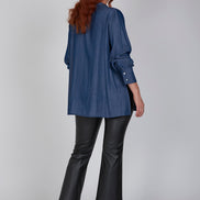 Camicia donna NY over in satin effetto jeans con scollo a V