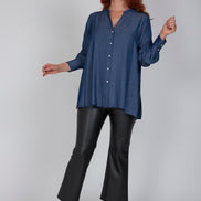 Camicia donna NY over in satin effetto jeans con scollo a V