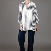 Camicia donna Vulcano a righe panna e blu in viscosa
