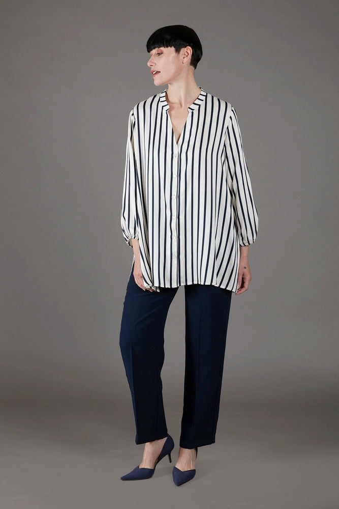 Camicia donna Vulcano a righe panna e blu in viscosa