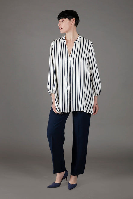 Camicia donna Vulcano a righe panna e blu in viscosa