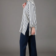 Camicia donna Vulcano a righe panna e blu in viscosa