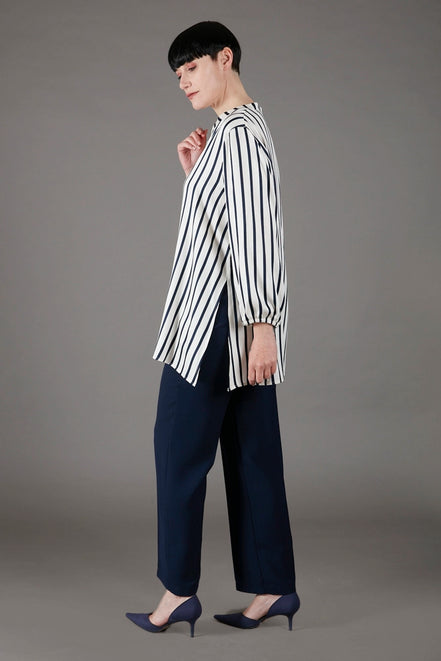Camicia donna Vulcano a righe panna e blu in viscosa