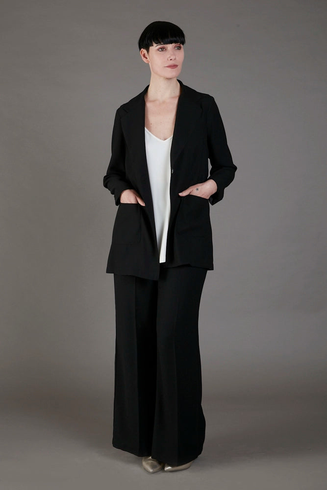 Panta Firenze crepe satin nero con baschina