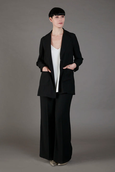 Panta Firenze crepe satin nero con baschina