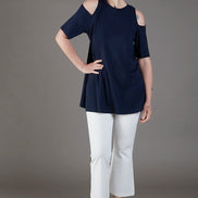 Ischia Cold-Shoulder Top in Blue Jersey