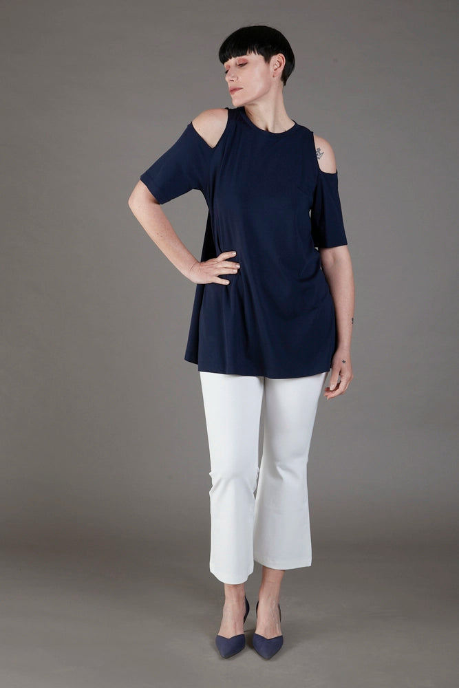 Ischia Cold-Shoulder Top in Blue Jersey