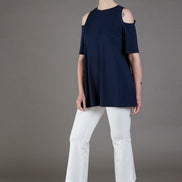 Ischia Cold-Shoulder Top in Blue Jersey