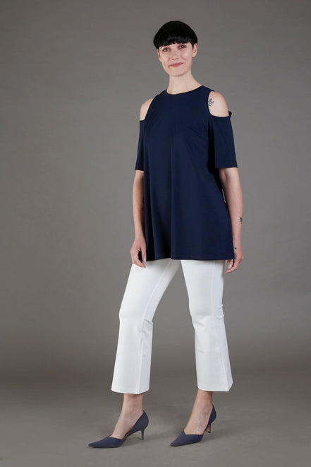 Ischia Cold-Shoulder Top in Blue Jersey