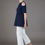 Ischia Cold-Shoulder Top in Blue Jersey