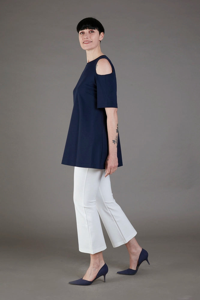 Ischia Cold-Shoulder Top in Blue Jersey