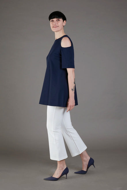 Ischia Cold-Shoulder Top in Blue Jersey