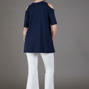 Ischia Cold-Shoulder Top in Blue Jersey