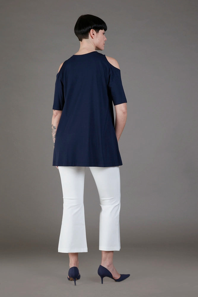 Ischia Cold-Shoulder Top in Blue Jersey