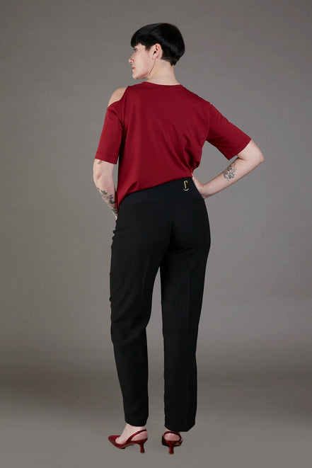 Panta Torino crepe satin nero con baschina