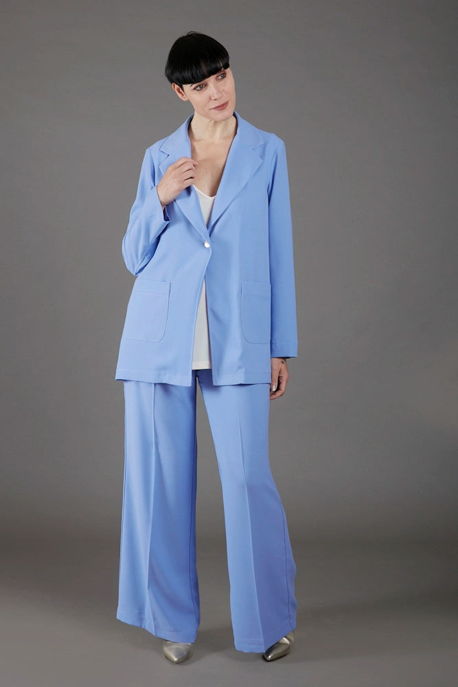 Panta Firenze crepe satin celeste con baschina