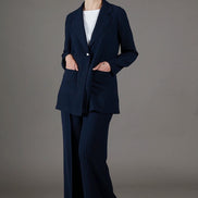 Panta Firenze crepe satin blu con baschina