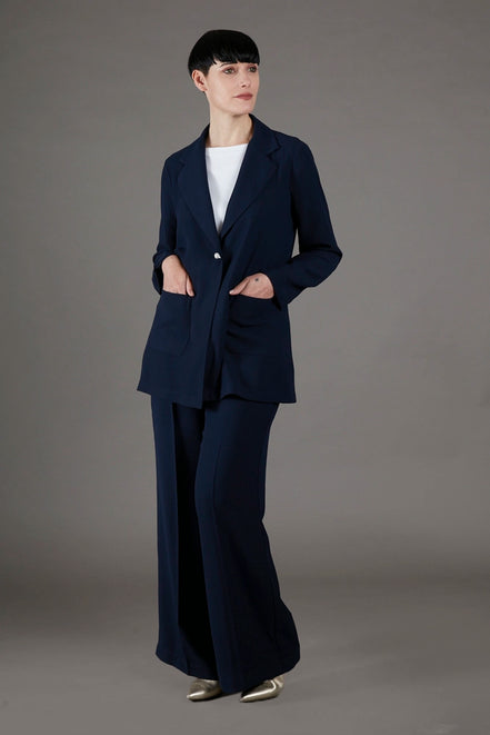 Panta Firenze crepe satin blu con baschina