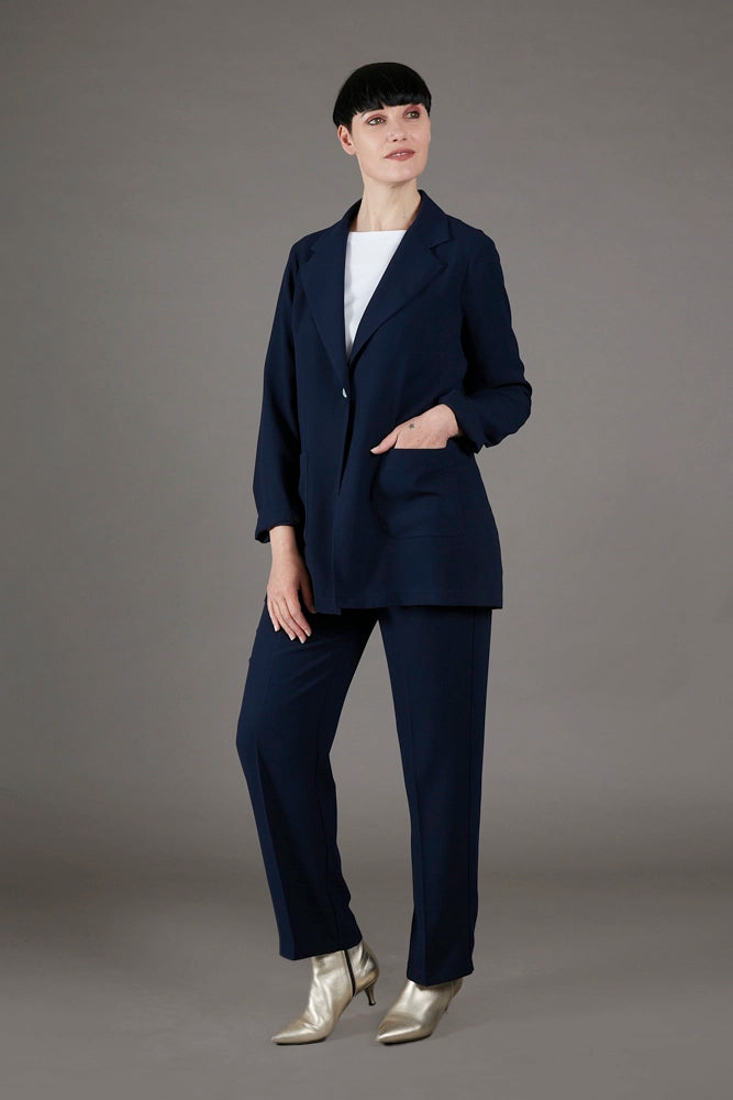 Panta Torino crepe satin blu con baschina