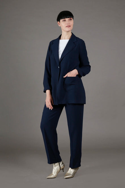 Panta Torino crepe satin blu con baschina