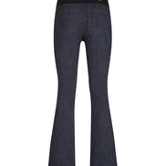 Jeans flare donna blu delavé con baschina in punto Milano stretch