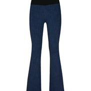Jeans flare donna blu chiaro delavè con baschina in punto Milano leggero stretch