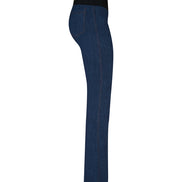 Jeans flare donna blu chiaro delavè con baschina in punto Milano leggero stretch