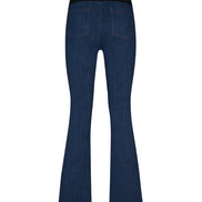 Jeans flare donna blu chiaro delavè con baschina in punto Milano leggero stretch