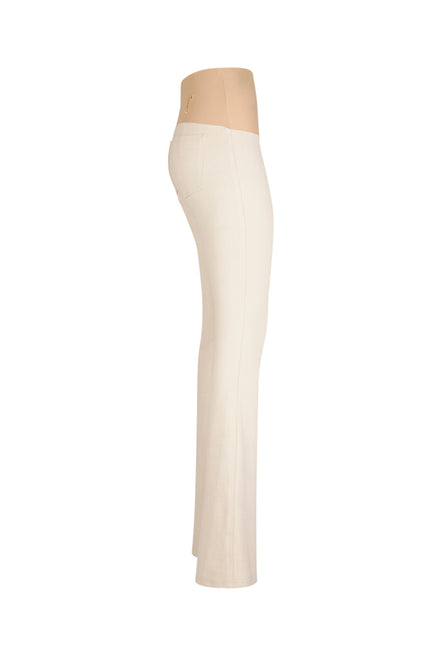 Jeans flare beige con baschina in punto Milano stretch