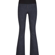 Jeans flare donna blu delavé con baschina in punto Milano stretch