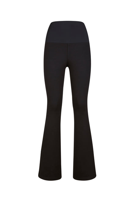 Jeans flare donna nero con baschina in punto Milano stretch
