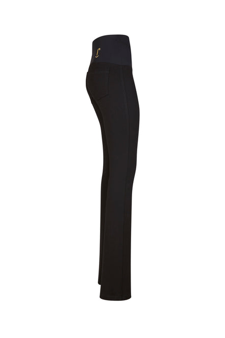 Jeans flare donna nero con baschina in punto Milano stretch