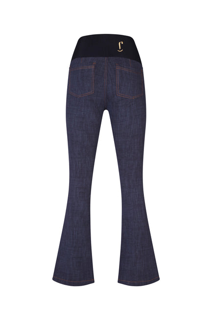 Jeans flare punto milano cotone blu delavè