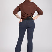 Jeans flare punto milano cotone blu delavè