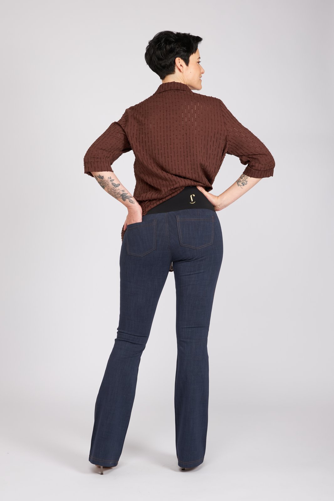 Jeans flare punto milano cotone blu delavè