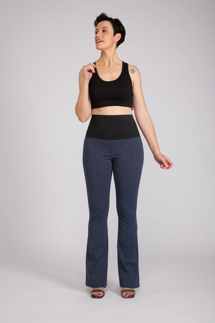 Jeans flare punto milano cotone blu delavè