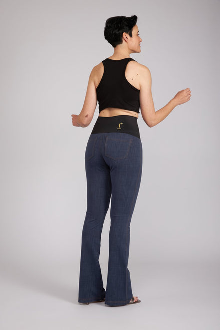 Jeans flare punto milano cotone blu delavè