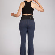 Jeans flare punto milano cotone blu delavè
