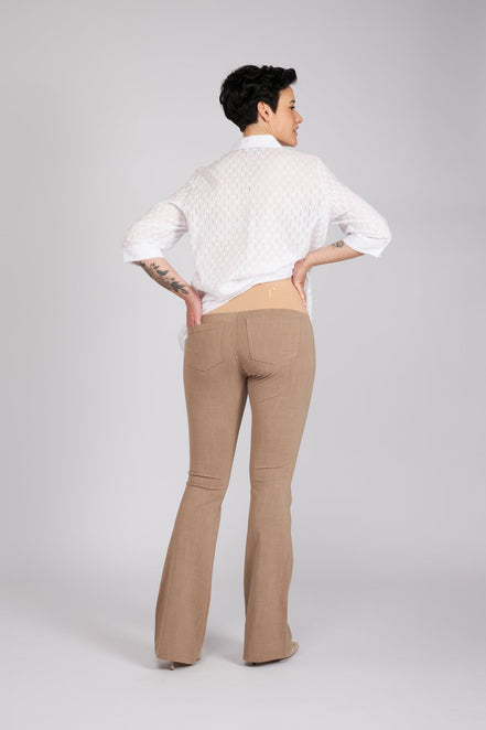 Jeans flare punto milano cotone cachi delavè