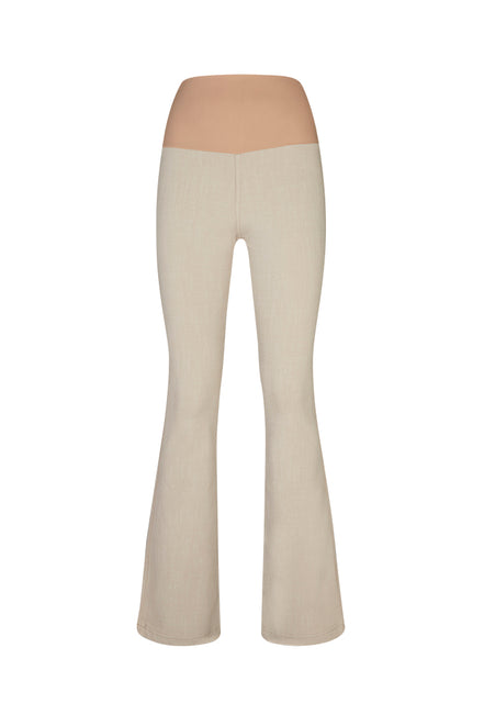 Jeans flare  in punto Milano leggero stretch beige