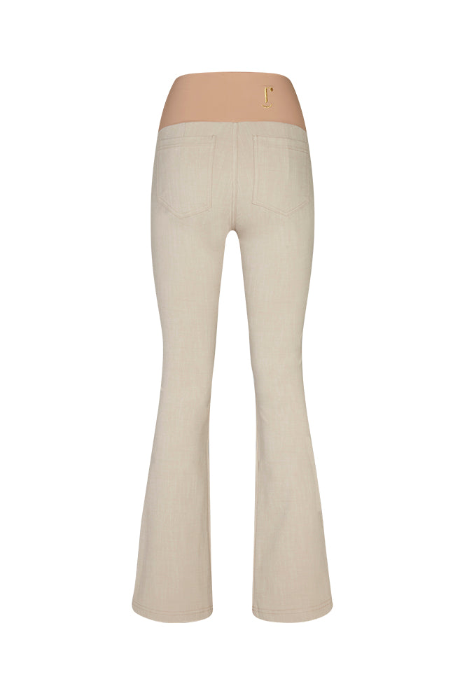 Jeans flare  in punto Milano leggero stretch beige