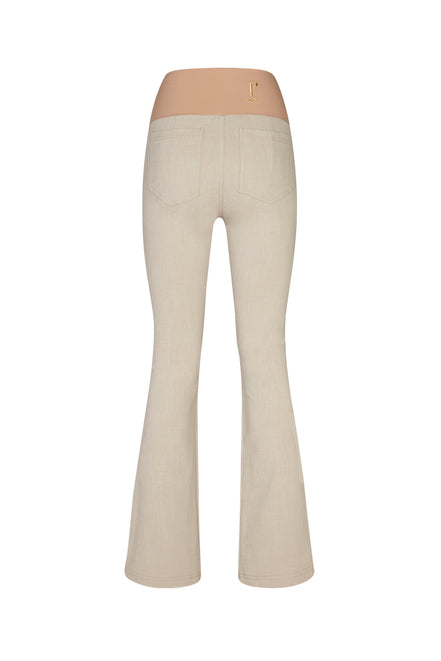 Jeans flare  in punto Milano leggero stretch beige