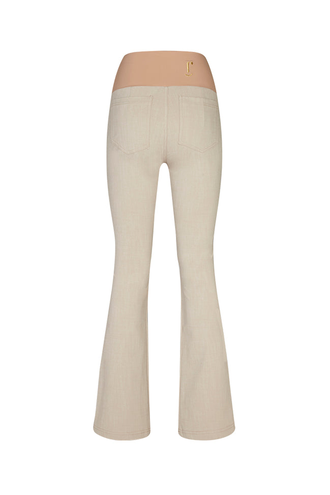 Jeans flare  in punto Milano leggero stretch beige