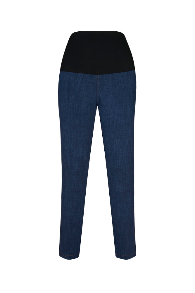 Jeans sigaretta cotone blu chiaro delavè con baschina