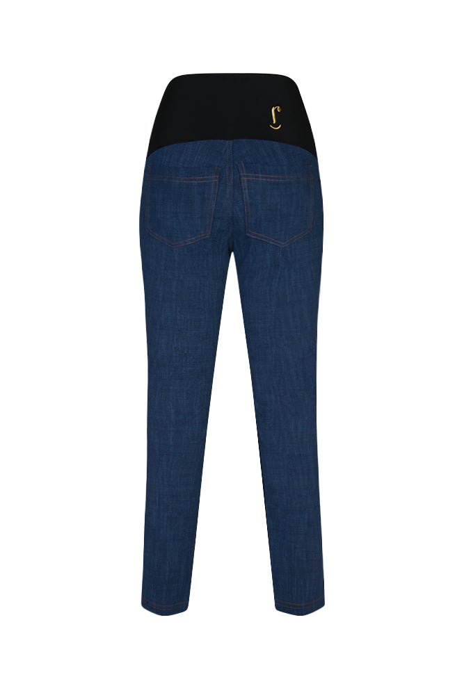 Jeans sigaretta cotone blu chiaro delavè con baschina