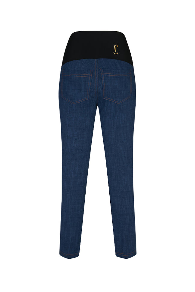 Jeans sigaretta cotone blu chiaro delavè con baschina