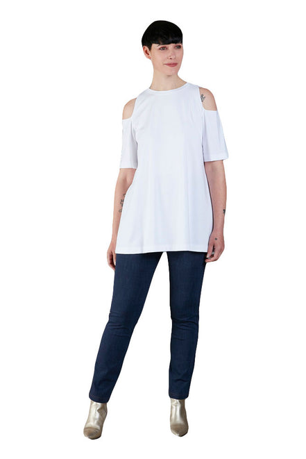 Jeans sigaretta cotone blu delavè con baschina